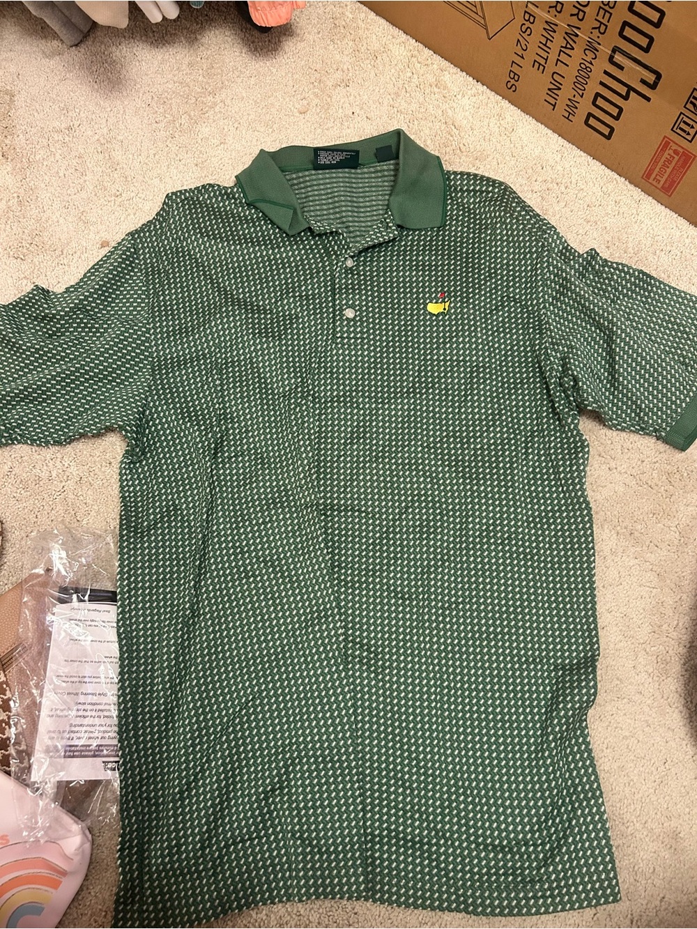 Masters Green Micro-Pattern Polo with Contrast Collar